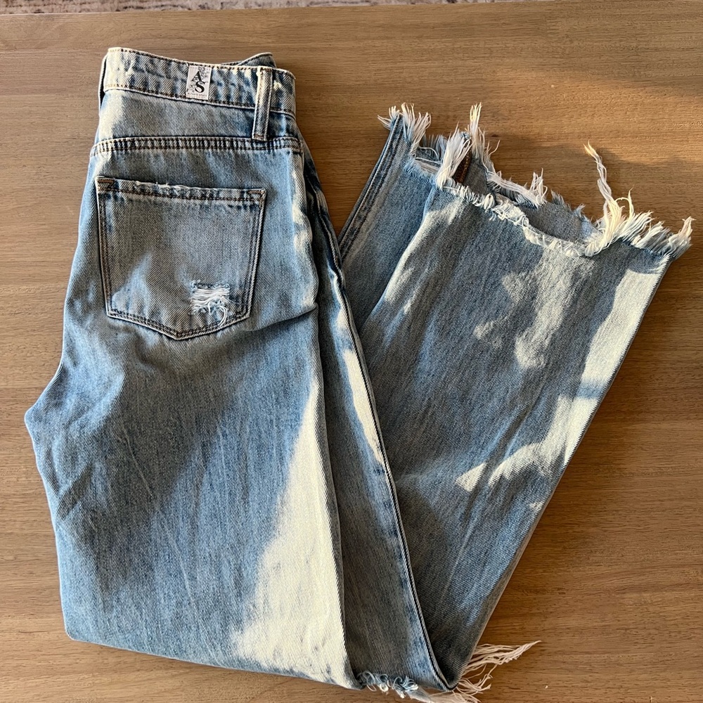 Altar'd State Light Blue Distressed Raw Hem Jeans